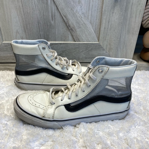 Vans Sk8 Hi Slim Cutout Mesh White Black Leather Shoes Mens 4.5 Womens 6 - Picture 5 of 15